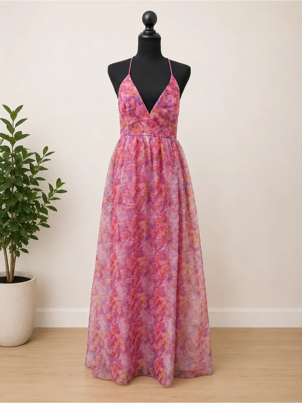 Lulus Pink Watercolor Open Back Maxi Dress Size M NWT Formal Prom Wedding Guest - Picture 3 of 5